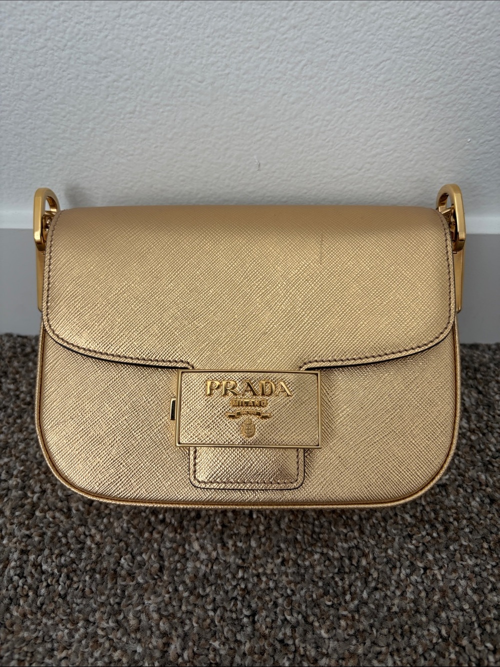 Prada Metallic Gold Saffiano Crossbody Bag